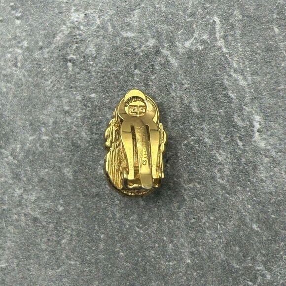 Givenchy Gold Plated Pearl Embellished Clip On Earrings With Rhinestones - Picture 6 of 11